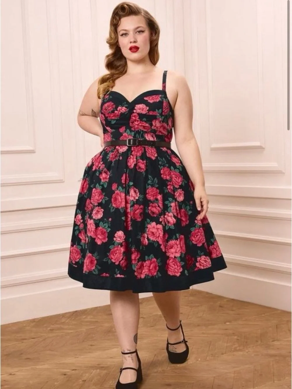 Torrid Retro Chic Cotton Twist Front Swing Dress - Roses Floral Black 00 NWT - Picture 6 of 6
